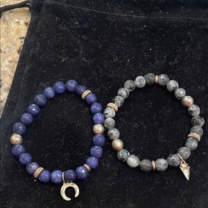 Elegant Blue and Gray Beaded Bracelet Set